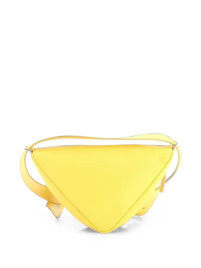 Pre-owned Prada Triangle Logo Zip Around Shoulder Bag Saffiano Leather Crossbody Bag In Yellow