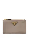 Prada Triangle-logo Zip Card Holder In Brown