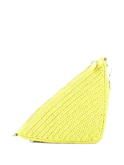 Pre-owned Prada Triangle Logo Zip Crochet Raffia Small Crossbody Bag In Yellow