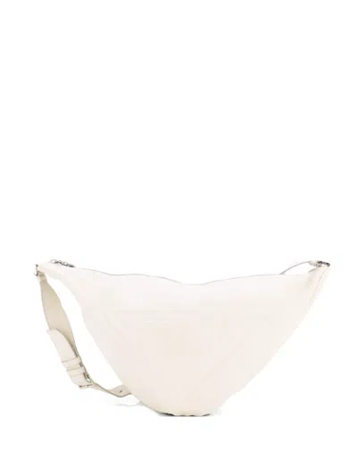 Pre-owned Prada Triangle Logo Zip Messenger Leather Large Crossbody Bag In White