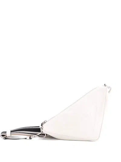 Pre-owned Prada Triangle Logo Zip Saffiano Leather Small Crossbody Bag In White