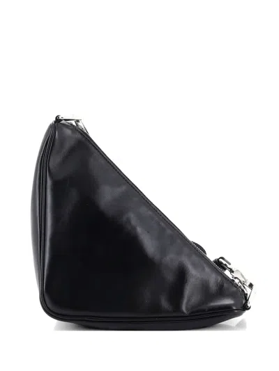 Pre-owned Prada Triangle Logo Zip Soft Leather Small Crossbody Bag In Black