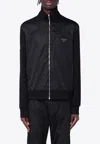 Prada Triangle Logo Zip-up Bomber Jacket In Black