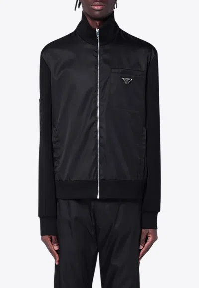 Prada Triangle Logo Zip-up Bomber Jacket In Black
