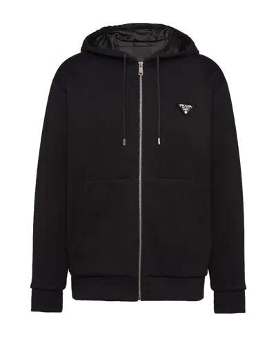 PRADA PRADA LOGO-APPLIQUÉ ZIP-UP DRAWSTRING HOODIE