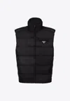 Prada Triangle Logo Zip-up Padded Vest In Black
