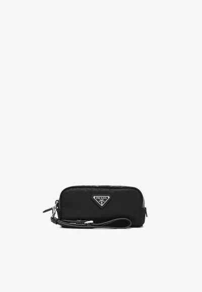 Prada Triangle Logo Zip-up Pouch In Black