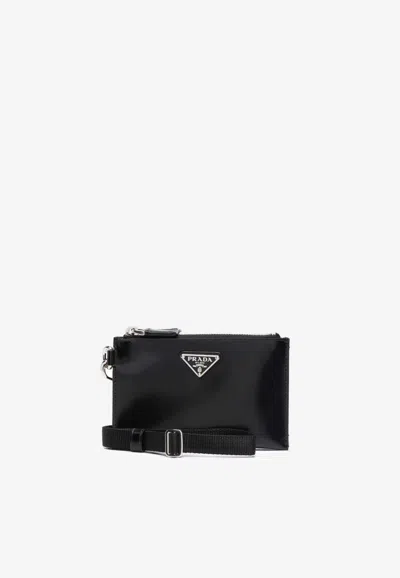 Prada Triangle Logo Zip Wallet In Black