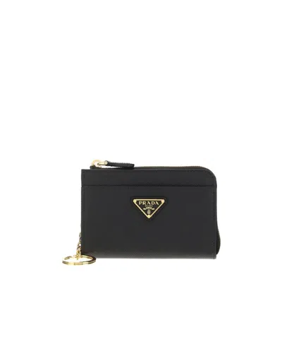 Prada Triangle Logo Zipped Cardholder In Black