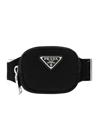 Prada Triangle-logo Zipped Key Tag In Black