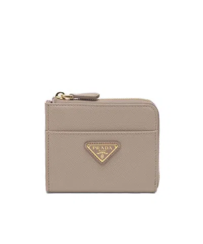 Prada Triangle-logo Zipped Wallet In Gray