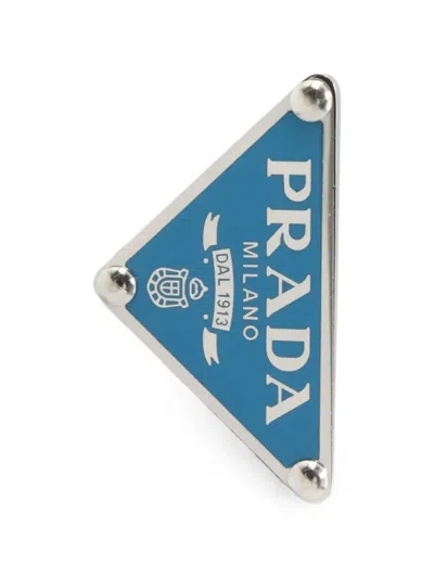 Pre-owned Prada Triangle Logo-plaque Earring In Silver