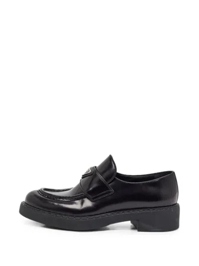 Pre-owned Prada Triangle Logo-plaque Penny Loafers In Black