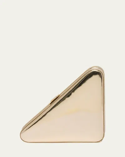 Prada Triangle Metallic Leather Clutch Bag In F0522 Platino
