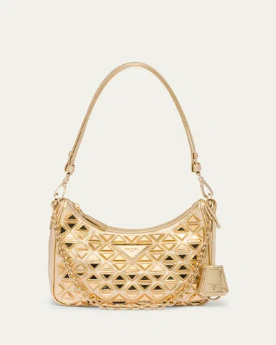 Prada Triangle Metallic Leather Shoulder Bag In F0522 Platino