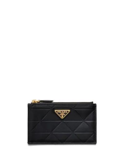 Prada Triangle-motif Leather Card Holder In Black