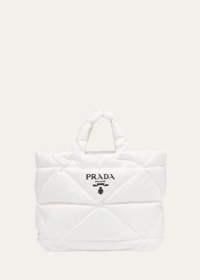 Prada Triangle Padded Re-nylon Tote Bag In White