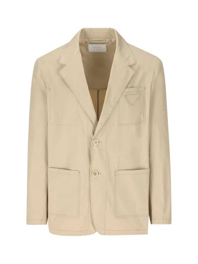 Prada Triangle Patch Button In Beige