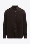 Prada Long Sleeve Corduroy Shirt Chest Pocket In Brown