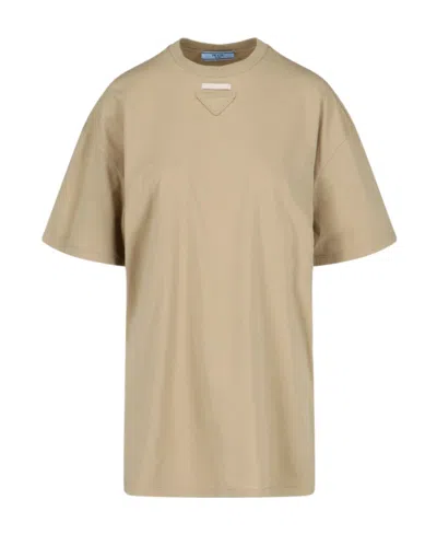 Prada Triangle Patch Crewneck T-shirt In Cream