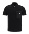 Prada Cotton Bi-material Polo Shirt In Black