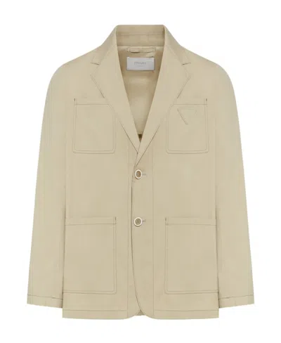 Prada Triangle-patch Shirt Jacket In Brown