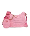 Prada Re-edition 2005 Raffia Chain Shoulder Bag In Petal Powder