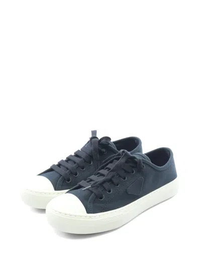 Pre-owned Prada Triangle Patch Sneakers In Blue