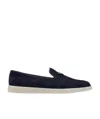 Prada Triangle-patch Suede Loafers In Blue