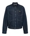 Prada Triangle-patch Zip-up Denim Jacket In Blue