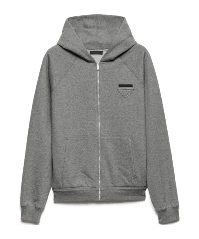 PRADA PRADA TRIANGLE-PATCH ZIP-UP HOODIE