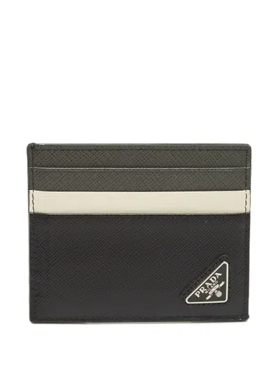 Pre-owned Prada Triangle-plaque Card Holder In Black