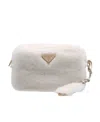 Prada Triangle-plaque Shearling Shoulder Bag In White