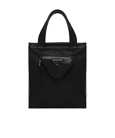 Prada Triangle-plaque Tote Bag In Black