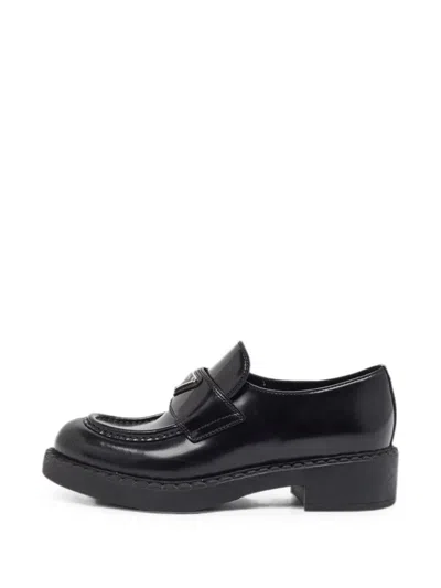Pre-owned Prada Triangle Platform Loafers In Black