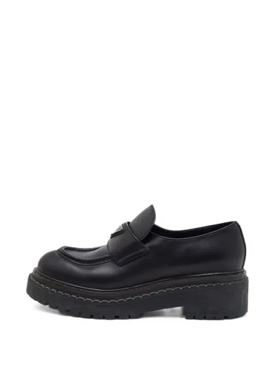 Pre-owned Prada Triangle Platform Loafers In Black