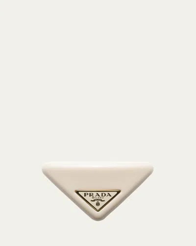 Prada Triangle Plexiglass Barrette In Beige Khaki