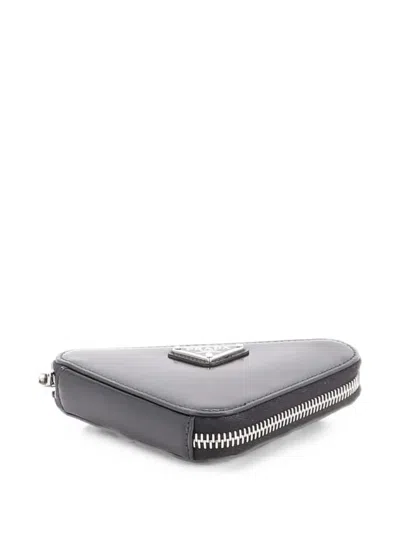 Pre-owned Prada Triangle Pouch Bag With Chain Brushed Leather Mini Crossbody Bag In Black