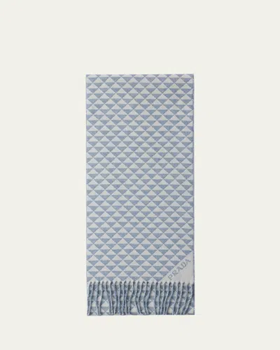 Prada Womens Blue Symbole Wool And Cashmere Scarf