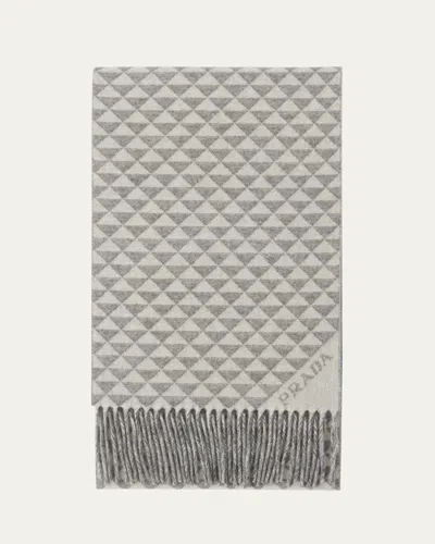 Prada Symbole Wool And Cashmere Scarf In Grey