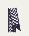 Prada Triangle-print Silk Ribbon Scarf In Black/white