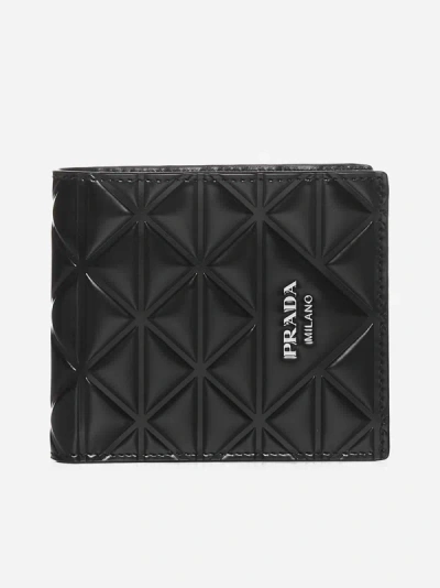 Prada Triangle Quilted Leather Bifold Wallet In Black