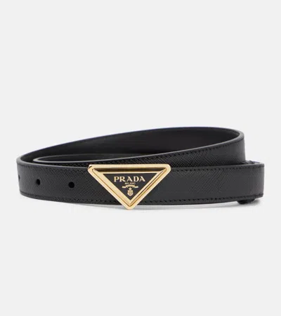 Prada Triangle Saffiano Leather Belt In Nero