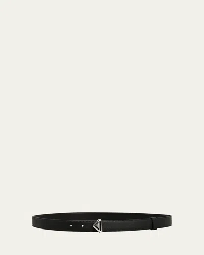 Prada Triangle Saffiano Leather Belt In Nero