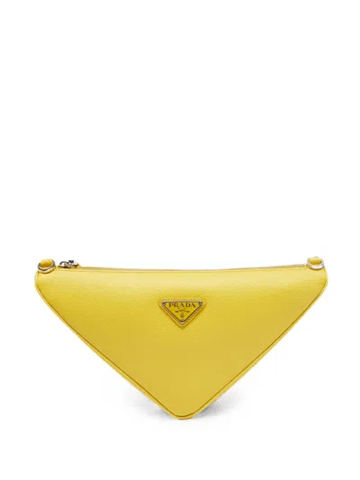 Pre-owned Prada Triangle Saffiano Lux Clutch Bag In Yellow