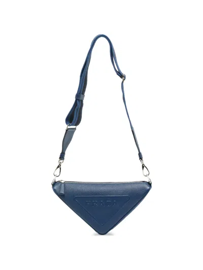 Pre-owned Prada Triangle Saffiano Lux Crossbody Bag In Blue