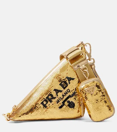 Prada Triangle Sequin Shoulder Bag In Platino+nero