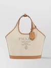 Prada Triangle Shape Canvas Handbag With Leather Trim