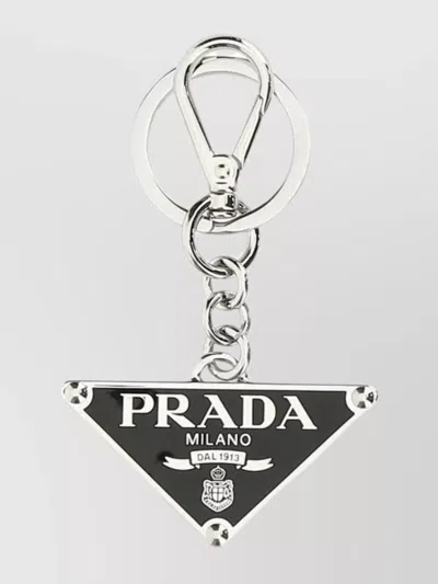 Prada Triangle-shaped Metal Key Ring In Grey