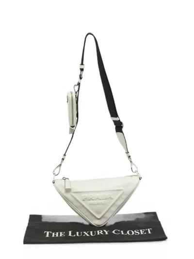 Pre-owned Prada Triangle Shoulder Bag In White